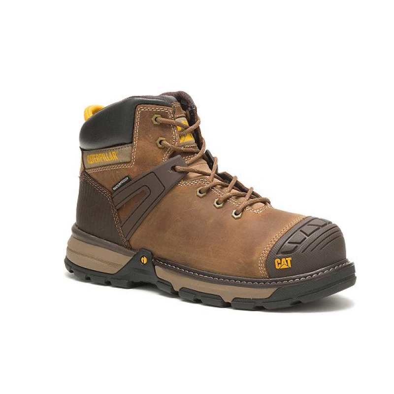 Men's Caterpillar Excavator Superlite Waterproof Soft Toe Work Boots Dark / Beige | 780645-CQD