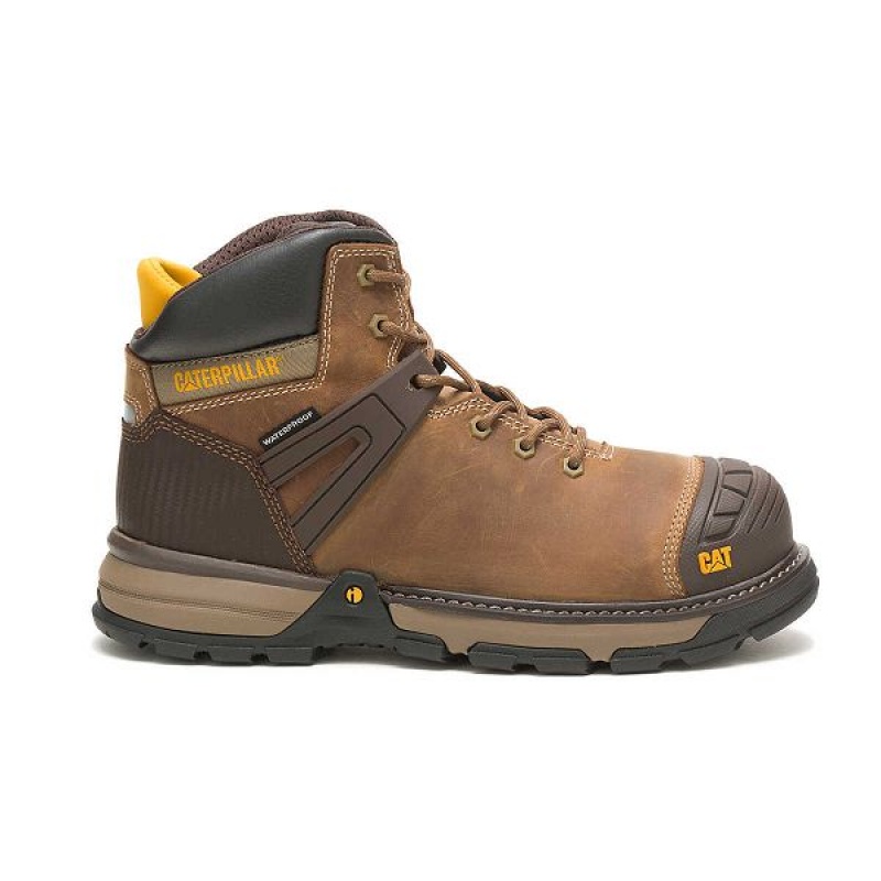 Men\'s Caterpillar Excavator Superlite Waterproof Soft Toe Work Boots Dark / Beige | 780645-CQD