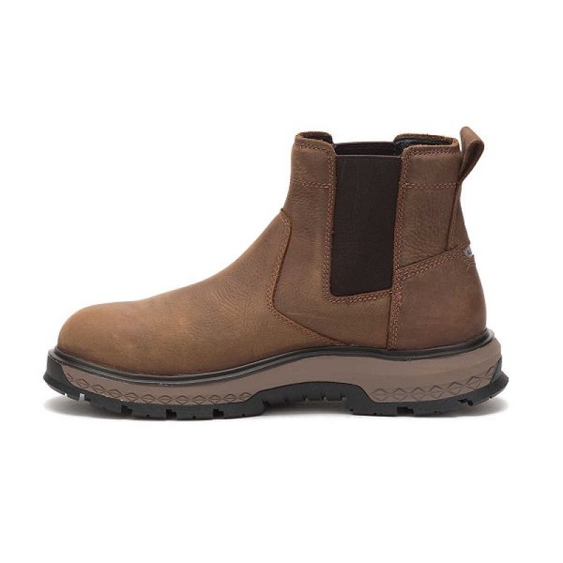 Men's Caterpillar Exposition Chelsea Alloy Toe Work Boots Brown | 490857-OML