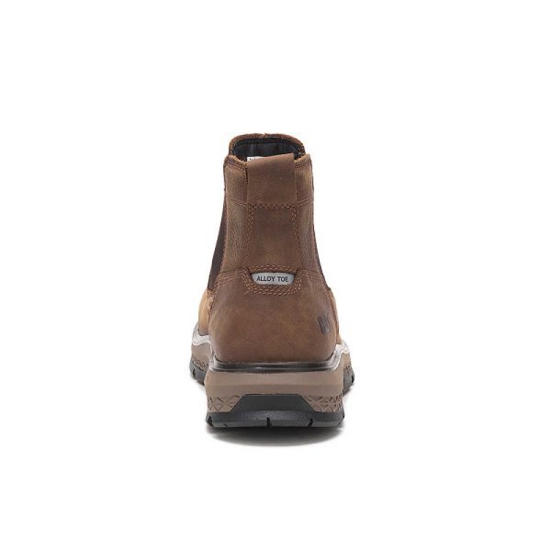 Men's Caterpillar Exposition Chelsea Alloy Toe Work Boots Brown | 490857-OML