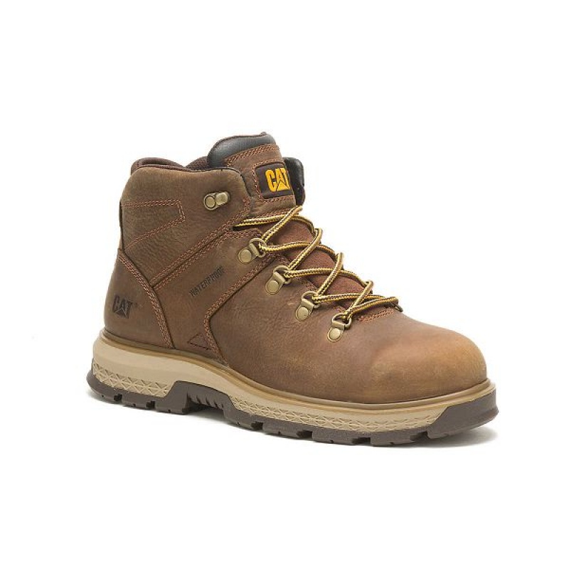 Men's Caterpillar Exposition Hiker Waterproof Alloy Toe Work Boots Brown | 185296-SYP