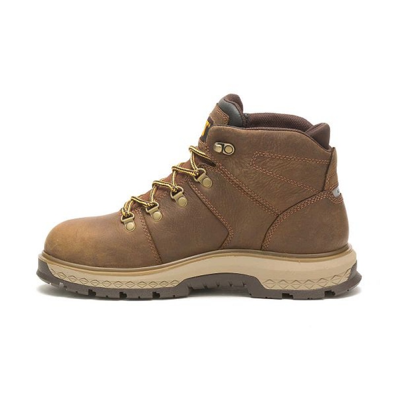 Men's Caterpillar Exposition Hiker Waterproof Alloy Toe Work Boots Brown | 185296-SYP