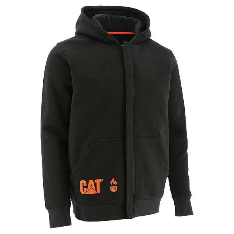 Men\'s Caterpillar Flame Resistant Midweight Full Zip Hoodie Black | 982547-IUN