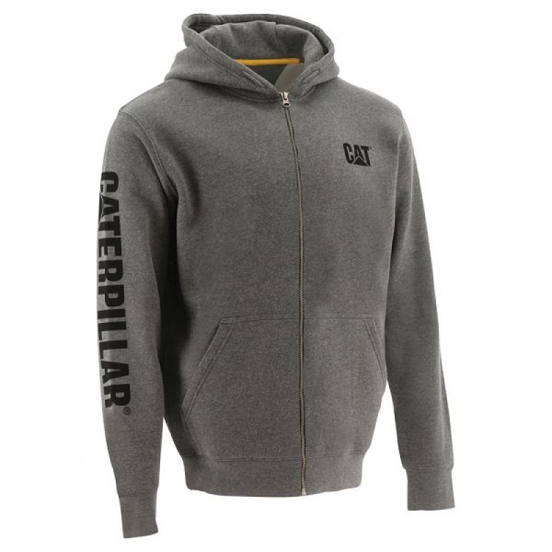 Men\'s Caterpillar Full Zip Hooded Sweatshirt Grey | 354267-DCT