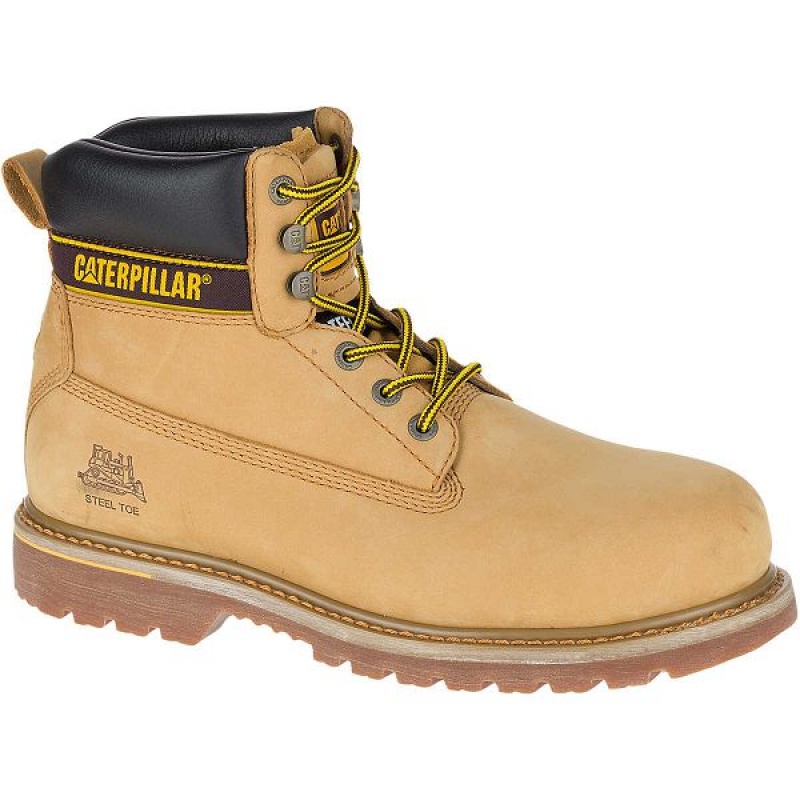 Men's Caterpillar HOLTON SB E FO HRO SRC Work Boots Brown | 840357-THD