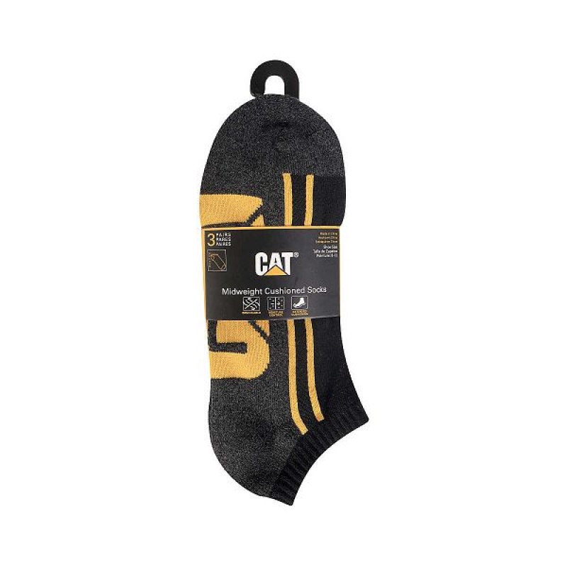 Men's Caterpillar Half Cushion Quarter Sock 3-Pack Socks Black | 864937-MFU