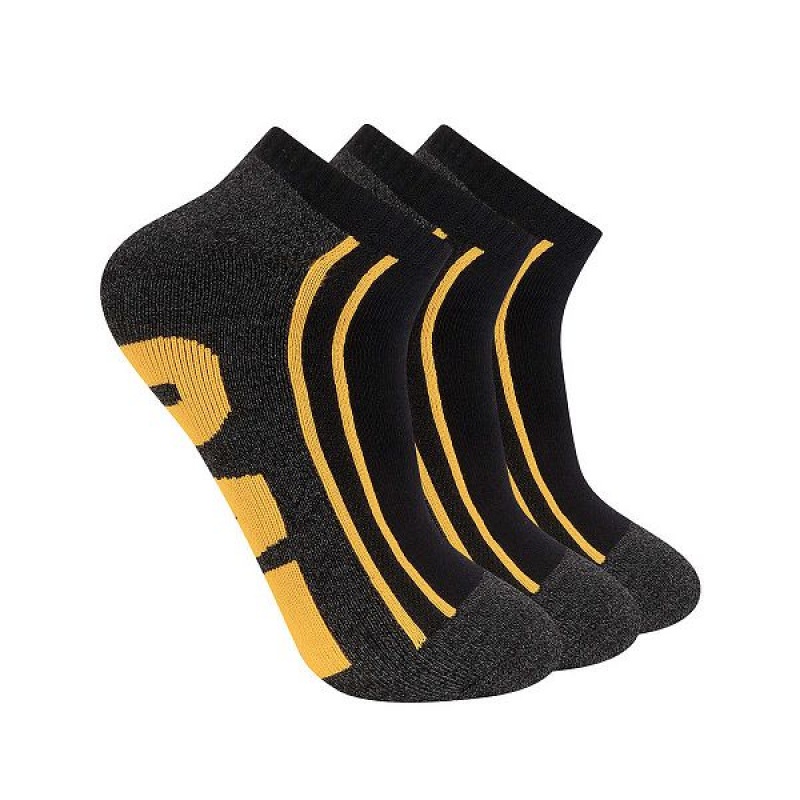 Men\'s Caterpillar Half Cushion Quarter Sock 3-Pack Socks Black | 864937-MFU