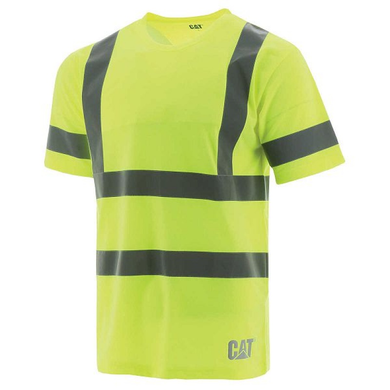 Men\'s Caterpillar HiVis Class III Tee T-Shirt Yellow | 638245-IQA