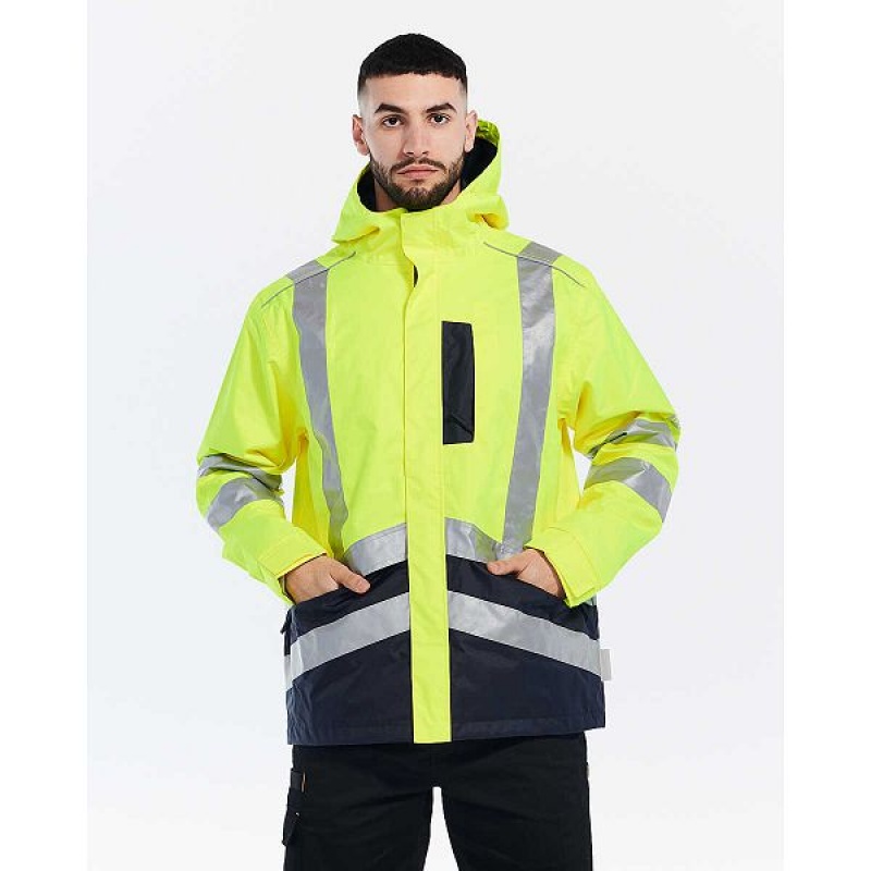 Men's Caterpillar Hi-Vis Rain Jackets Yellow | 728634-FBP