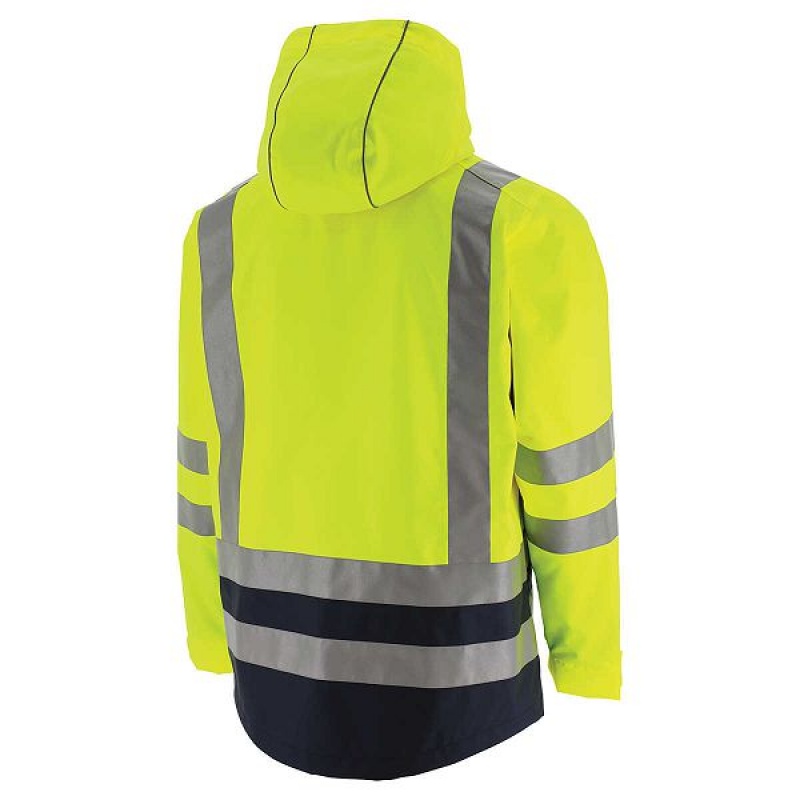 Men's Caterpillar Hi-Vis Rain Jackets Yellow | 728634-FBP