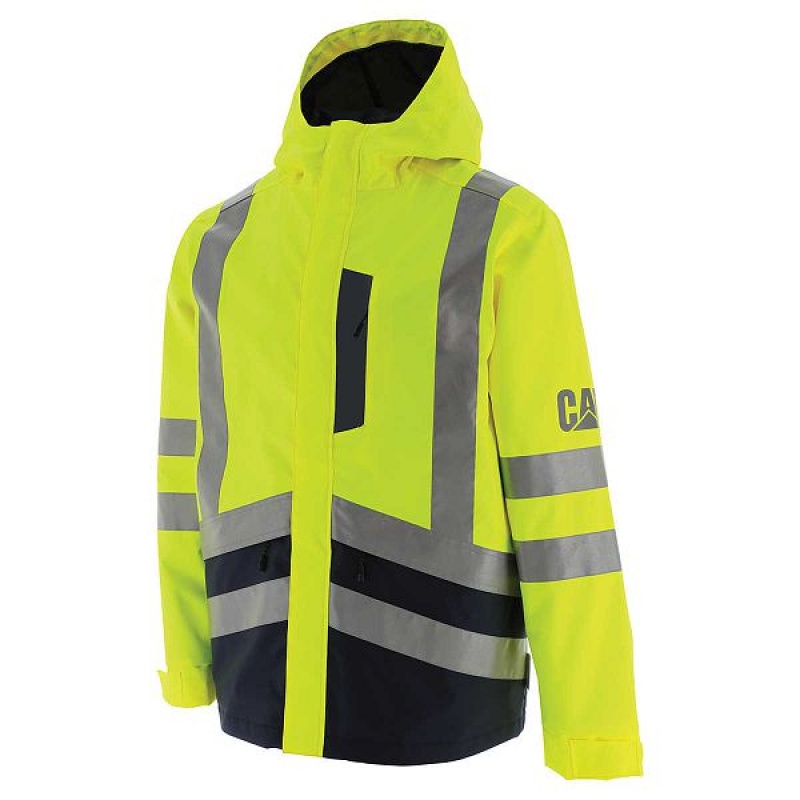 Men\'s Caterpillar Hi-Vis Rain Jackets Yellow | 728634-FBP