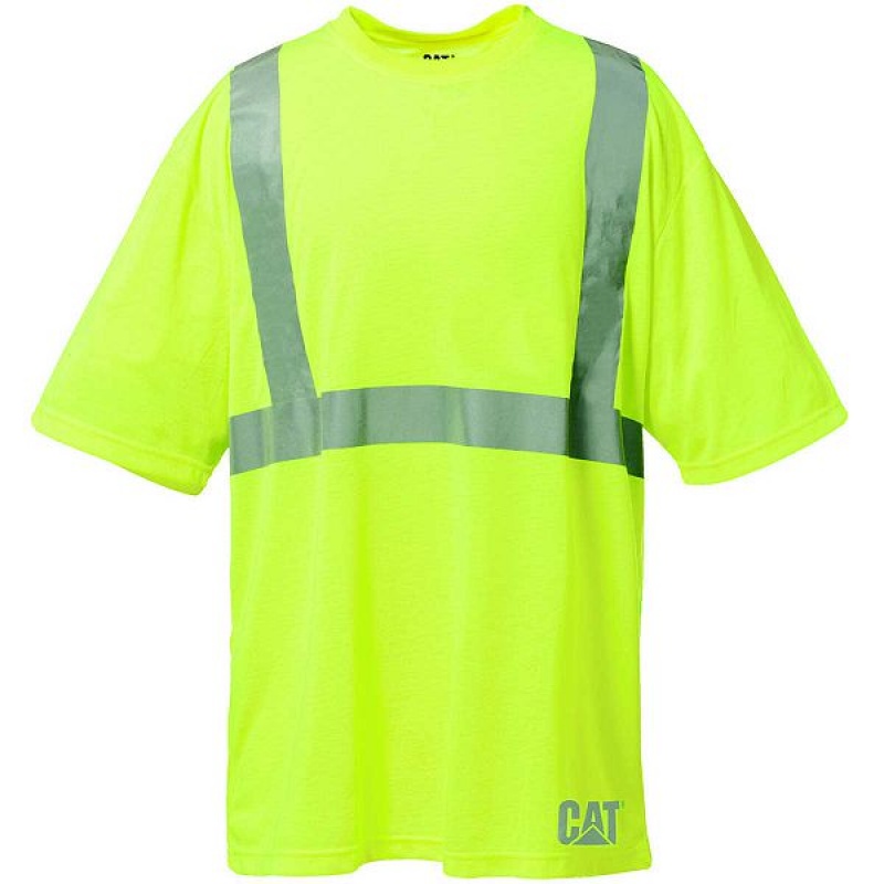 Men\'s Caterpillar Hi-Vis Tee T-Shirt Yellow | 735192-LQS