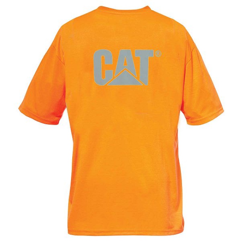 Men's Caterpillar Hi-Vis Trademark Pocket Tee T-Shirt Orange | 027938-UKM