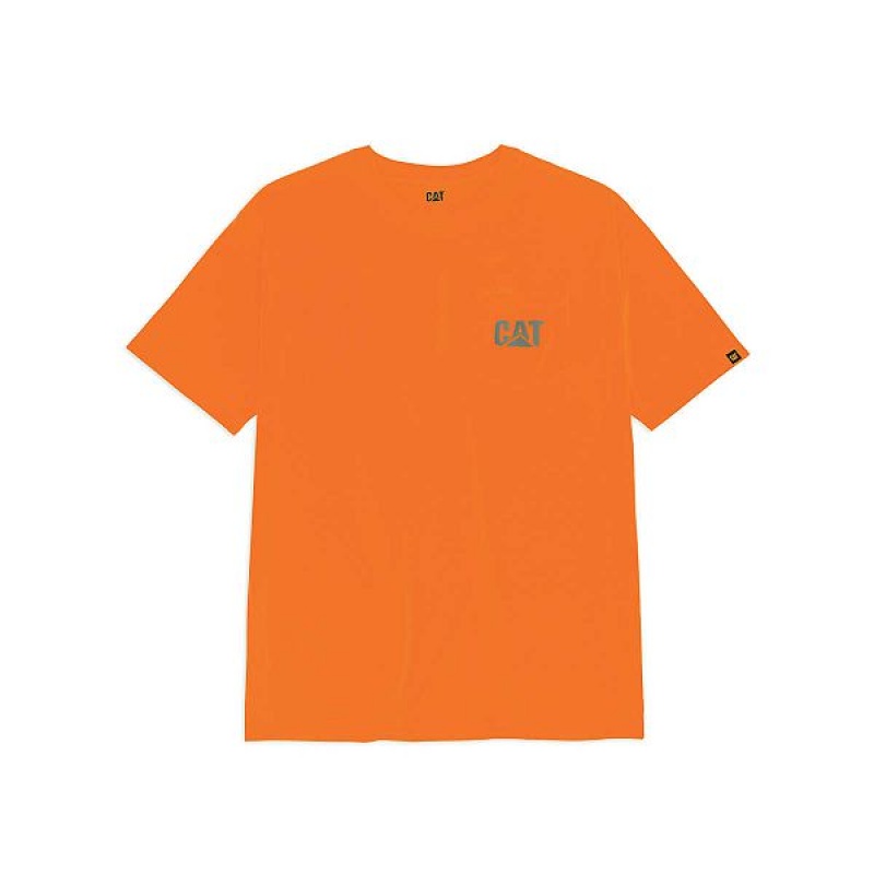 Men's Caterpillar Hi-Vis Trademark Pocket Tee T-Shirt Orange | 027938-UKM