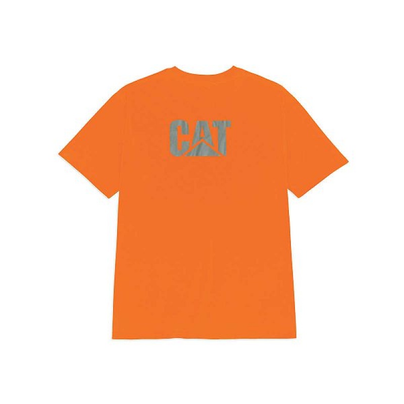 Men's Caterpillar Hi-Vis Trademark Pocket Tee T-Shirt Orange | 027938-UKM