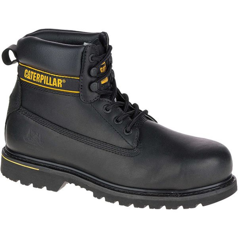 Men's Caterpillar Holton Steel Toe S3 HRO SRC Work Boots Black | 906841-LOZ