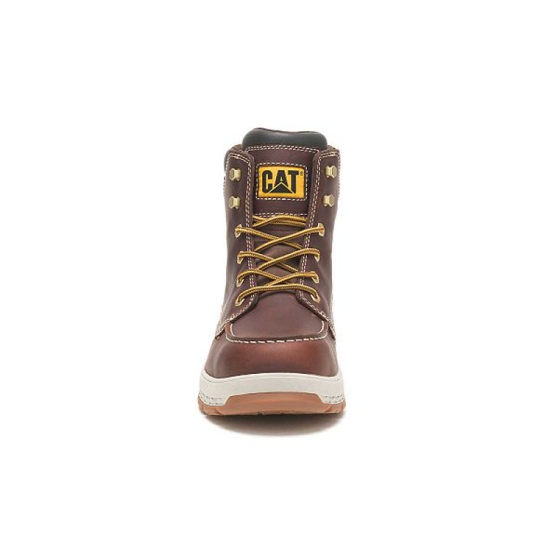 Men's Caterpillar Impact Waterproof Carbon Composite Toe Work Boots Brown | 980362-BFH