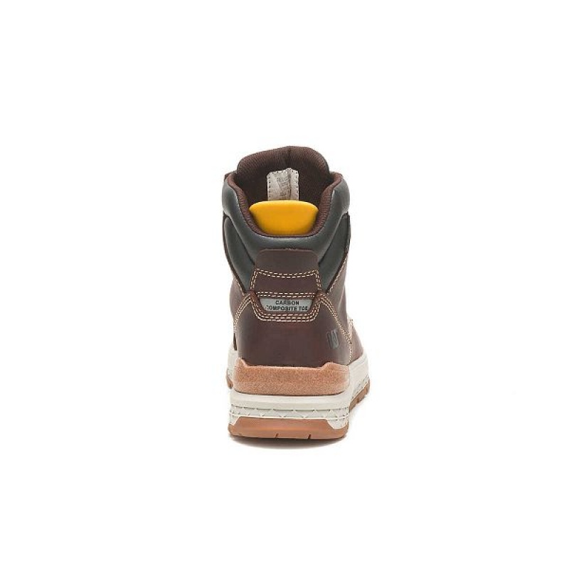 Men's Caterpillar Impact Waterproof Carbon Composite Toe Work Boots Brown | 980362-BFH