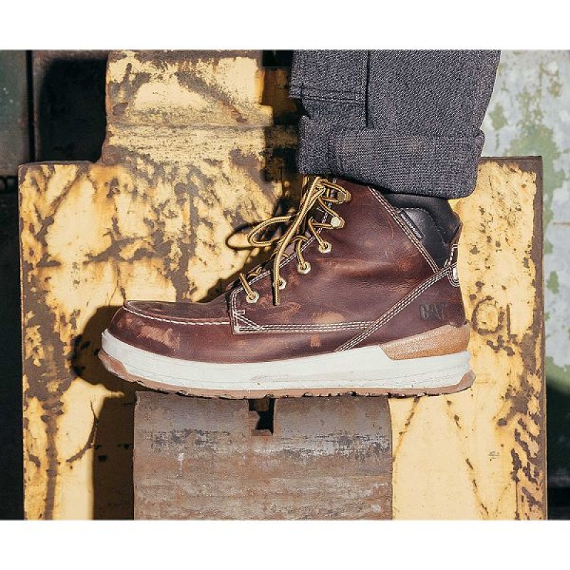 Men's Caterpillar Impact Waterproof Work Boots Brown | 567082-EHY