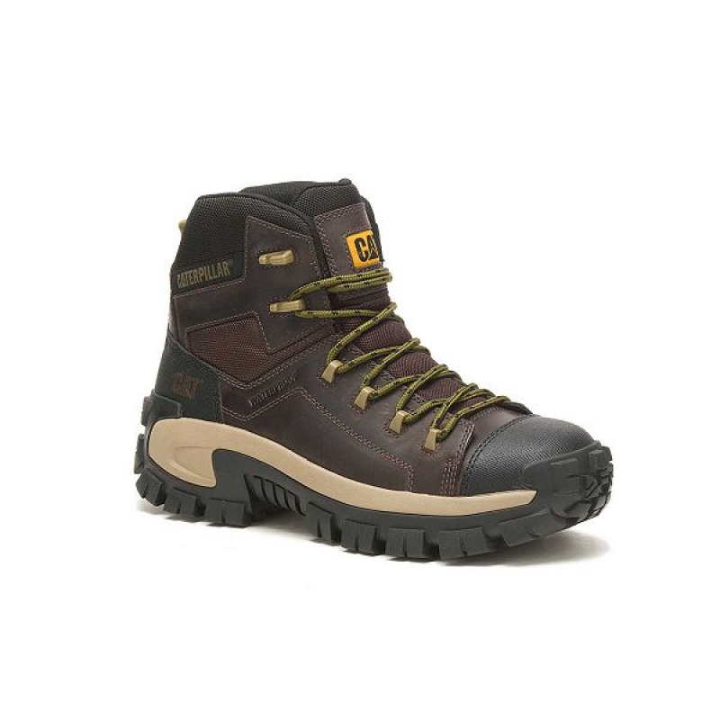 Men's Caterpillar Invader Hiker Waterproof Composite Toe Work Boots Coffee | 706984-DME