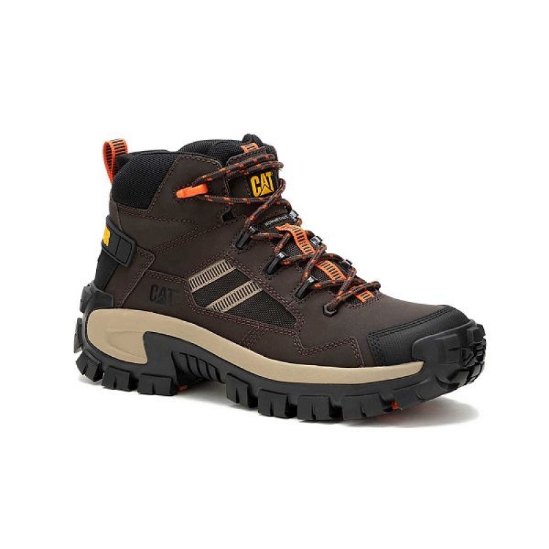 Men's Caterpillar Invader Mid Vent Composite Toe Work Boots Coffee | 362401-EAZ