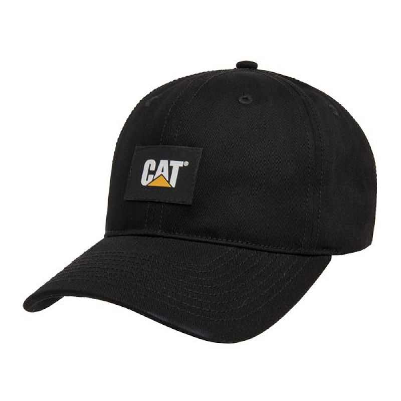 Men\'s Caterpillar Logo Label Unstructured Caps Black | 908365-PRA