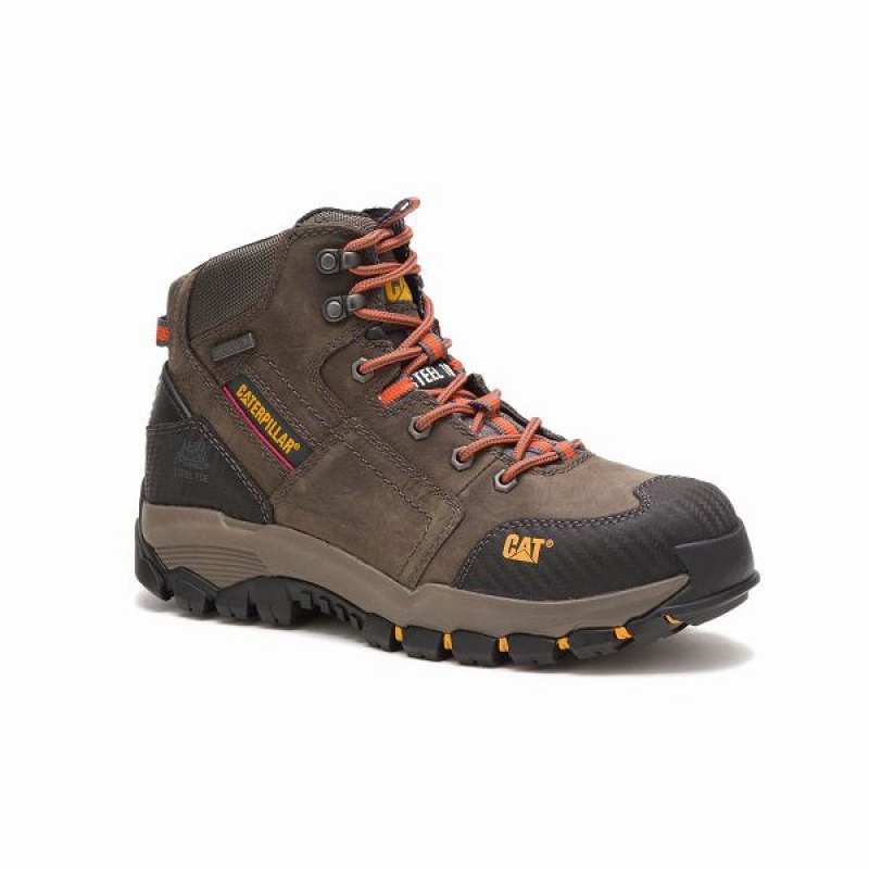 Men's Caterpillar Navigator Mid Waterproof Steel Toe Work Boots Dark / Grey | 602943-TCQ