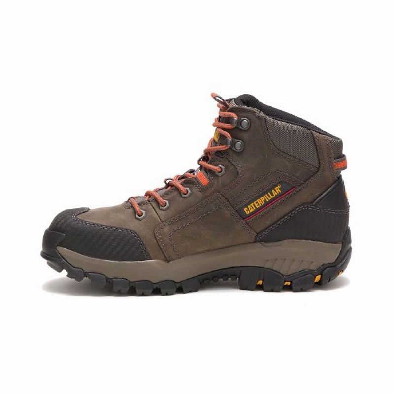 Men's Caterpillar Navigator Mid Waterproof Steel Toe Work Boots Dark / Grey | 602943-TCQ