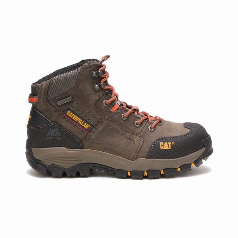 Men\'s Caterpillar Navigator Mid Waterproof Steel Toe Work Boots Dark / Grey | 602943-TCQ