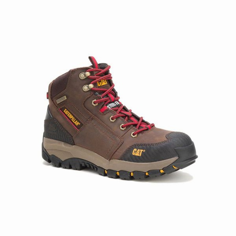 Men's Caterpillar Navigator Mid Waterproof Steel Toe Work Boots Brown | 603914-DHQ