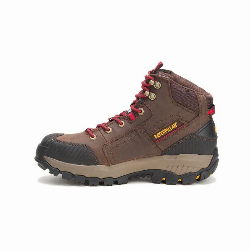 Men's Caterpillar Navigator Mid Waterproof Steel Toe Work Boots Brown | 603914-DHQ