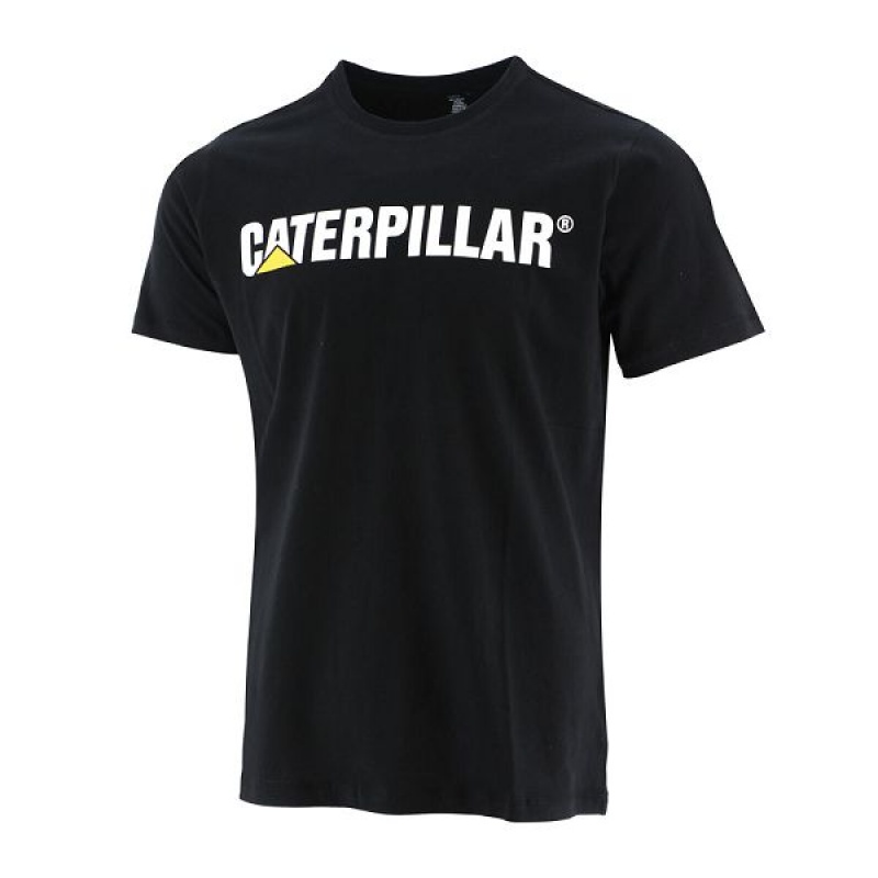 Men\'s Caterpillar Original Fit Caterpillar Logo Tee T-Shirt Black | 617830-UBA