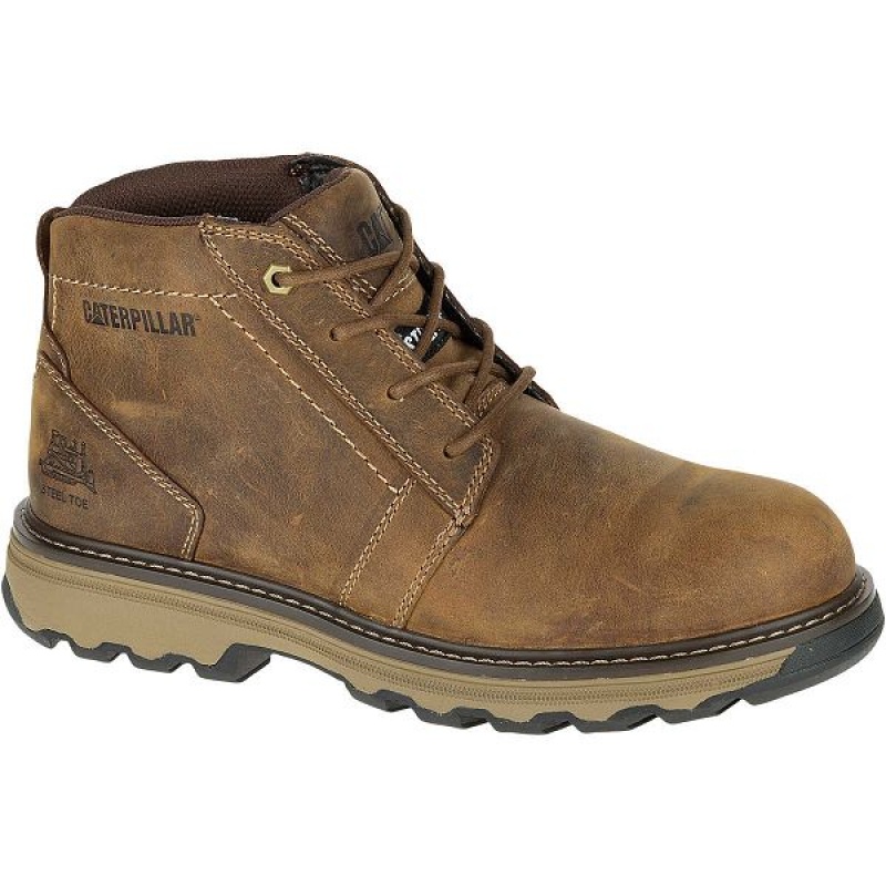 Men's Caterpillar Parker Steel Toe S1P HRC SRA Work Boots Brown | 126935-NQB