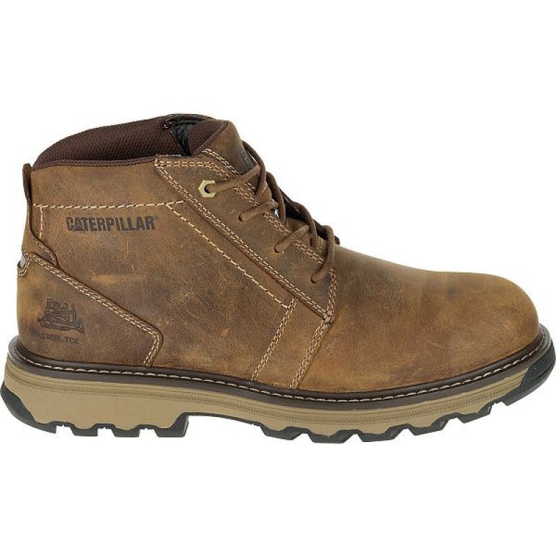 Men\'s Caterpillar Parker Steel Toe S1P HRC SRA Work Boots Brown | 126935-NQB