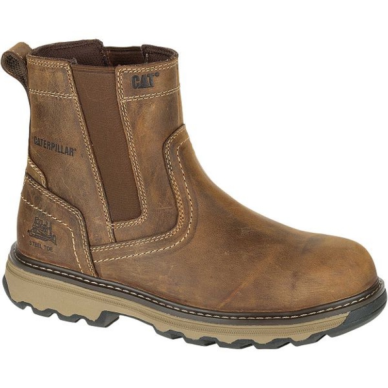 Men's Caterpillar Pelton Steel Toe S1P HRO SRA Work Boots Dark / Beige | 145392-JSM