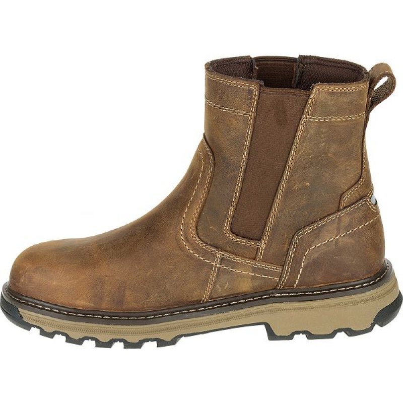 Men's Caterpillar Pelton Steel Toe S1P HRO SRA Work Boots Dark / Beige | 145392-JSM