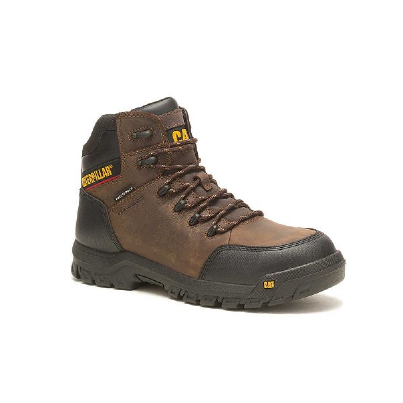 Men's Caterpillar Resorption Waterproof Composite Toe Work Boots Brown | 045317-EST