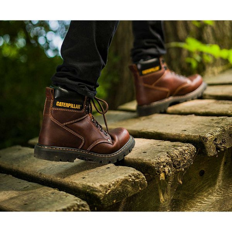 Men's Caterpillar Second Shift Steel Toe Work Boots Brown | 078549-TOC