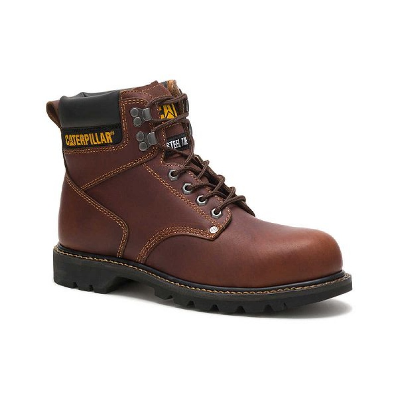 Men's Caterpillar Second Shift Steel Toe Work Boots Brown | 078549-TOC