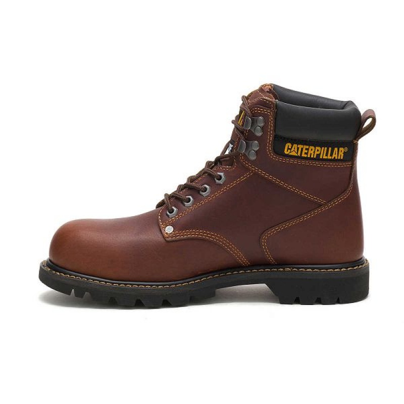 Men's Caterpillar Second Shift Steel Toe Work Boots Brown | 078549-TOC