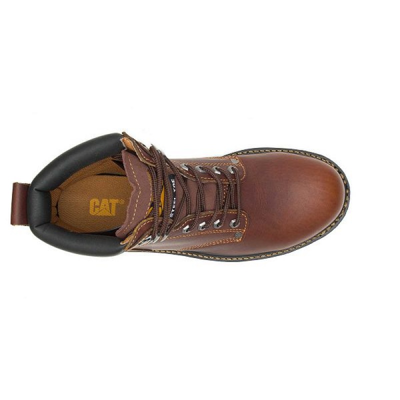 Men's Caterpillar Second Shift Steel Toe Work Boots Brown | 078549-TOC