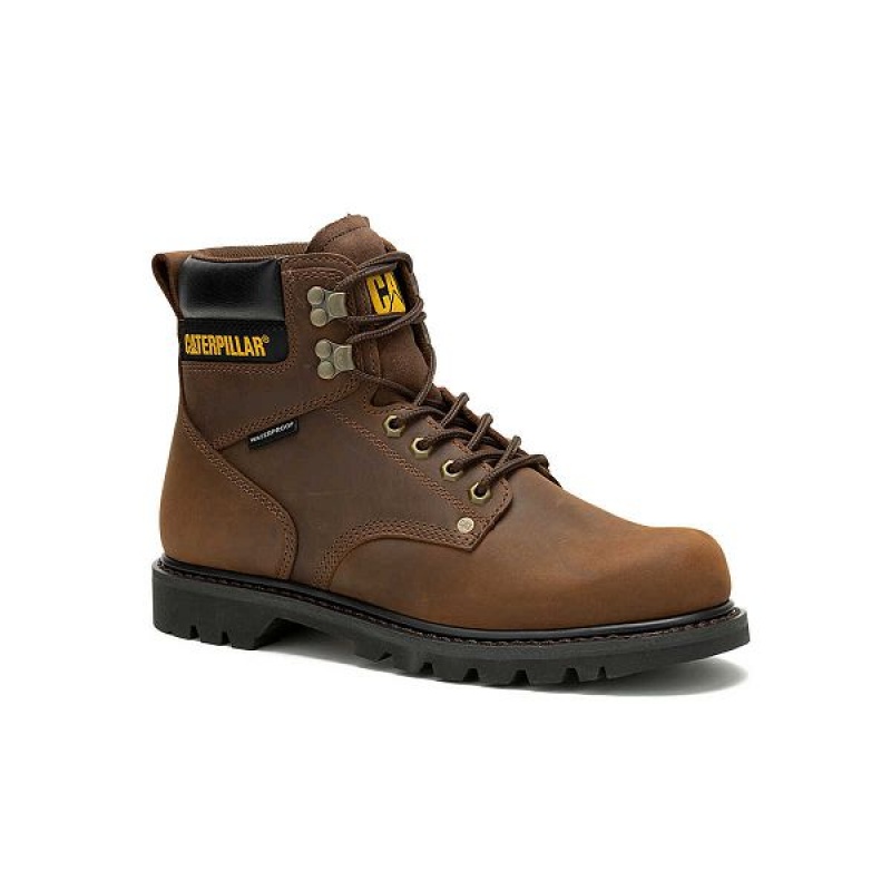 Men's Caterpillar Second Shift Waterproof Work Boots Dark / Brown | 671059-CYW