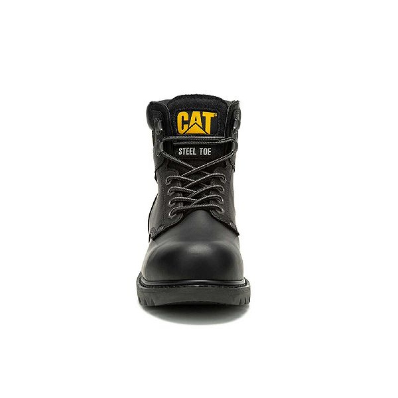 Men's Caterpillar Second Shift Waterproof Steel Toe Work Boots Black | 653794-WLT