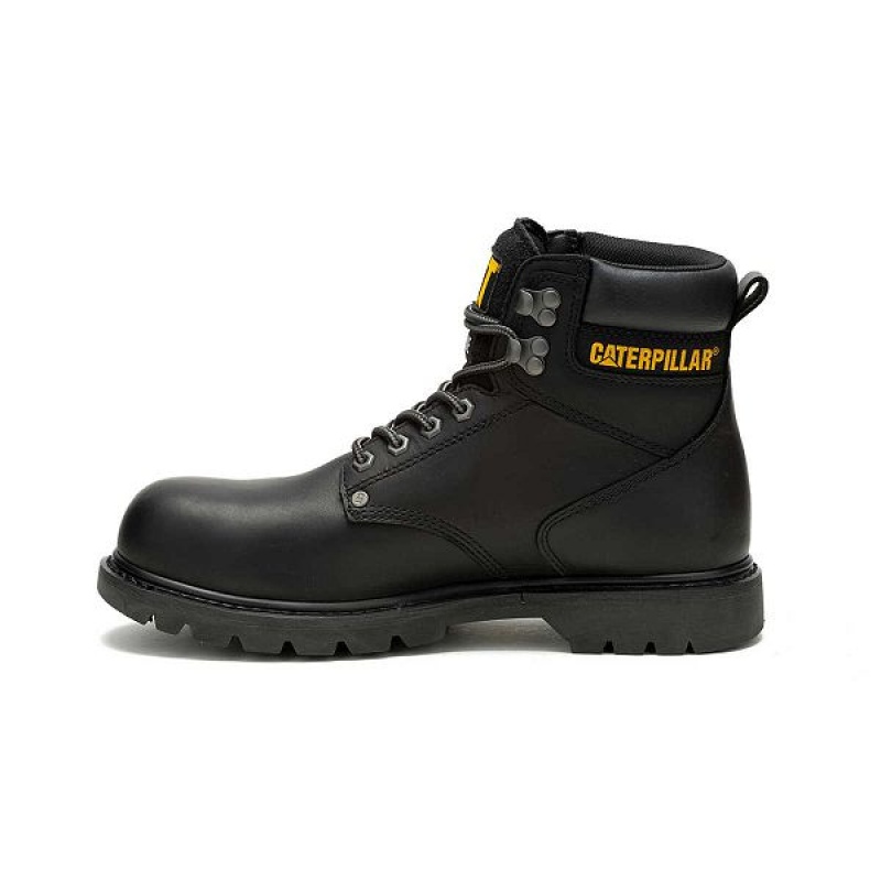 Men's Caterpillar Second Shift Waterproof Steel Toe Work Boots Black | 653794-WLT