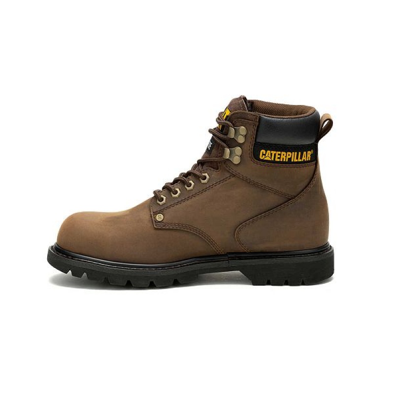 Men's Caterpillar Second Shift Waterproof Steel Toe Work Boots Dark / Brown | 705421-HTA