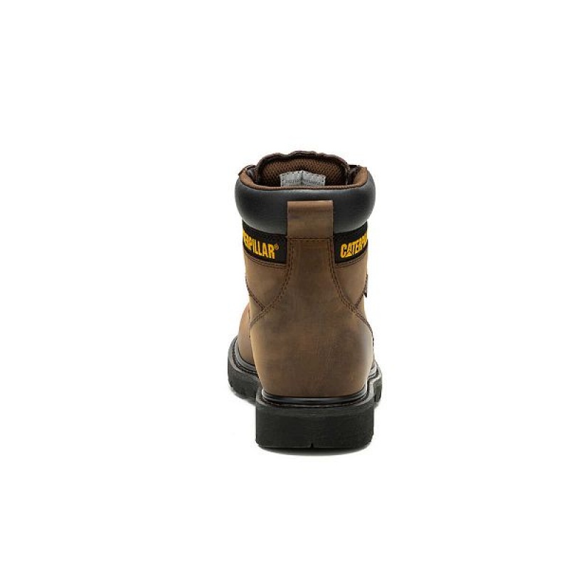 Men's Caterpillar Second Shift Waterproof Steel Toe Work Boots Dark / Brown | 705421-HTA