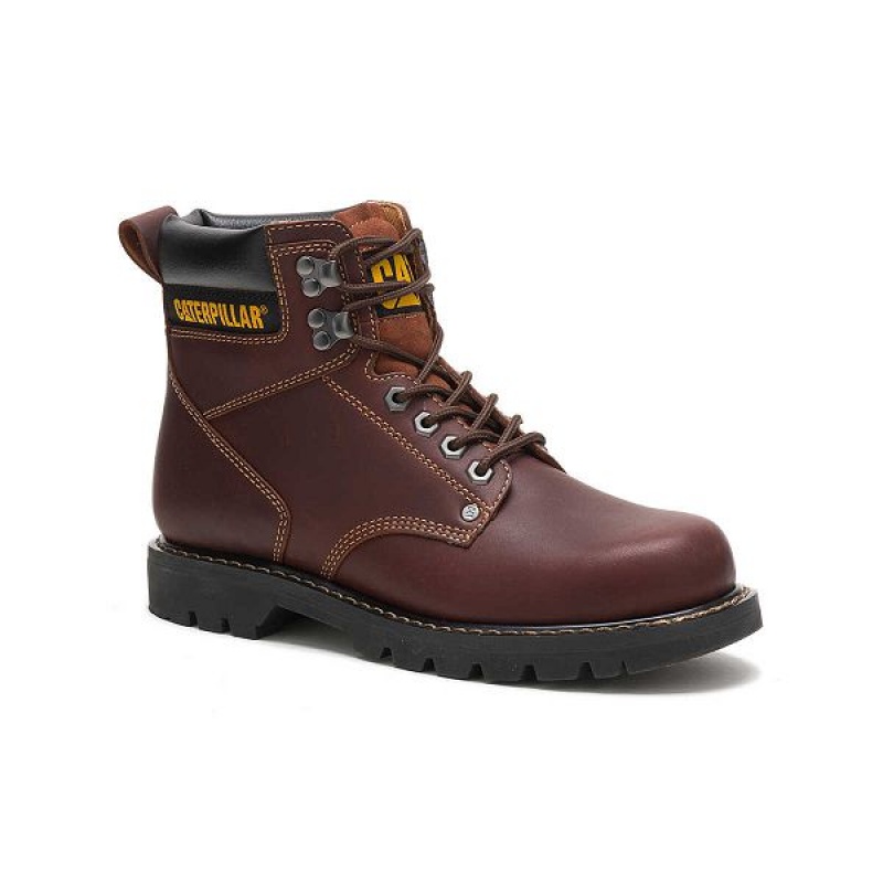 Men's Caterpillar Second Shift Work Boots Brown | 128693-LKN