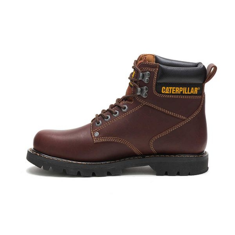 Men's Caterpillar Second Shift Work Boots Brown | 128693-LKN