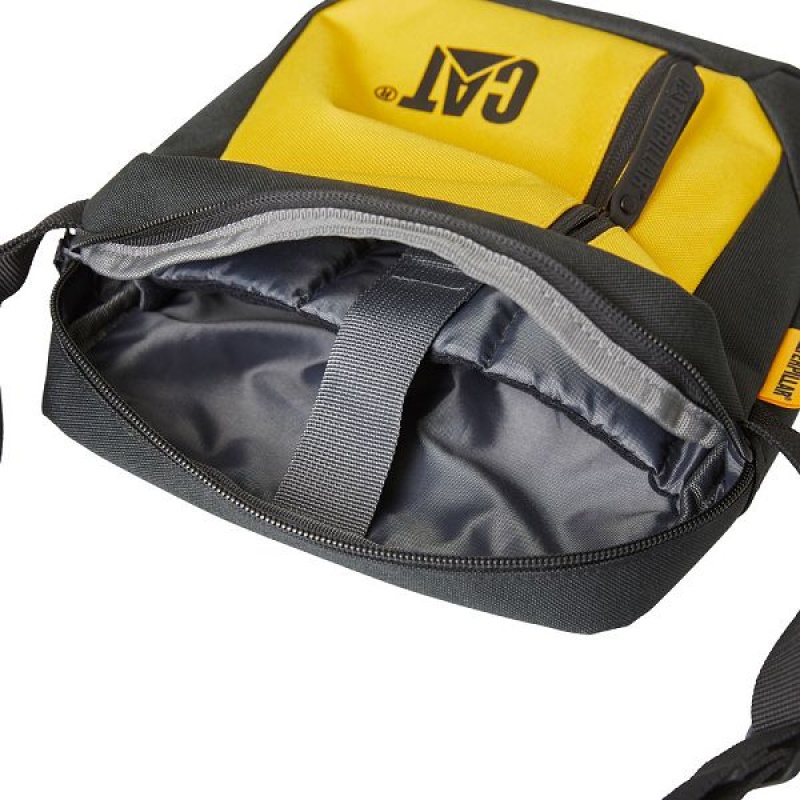 Men's Caterpillar Shoulder Bags Black / Yellow | 945173-YFJ