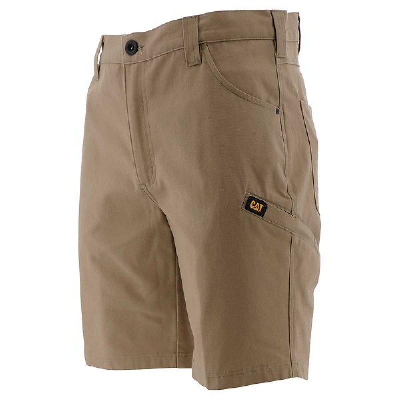 Men\'s Caterpillar Stretch Canvas Utility Shorts Khaki | 938042-EFH